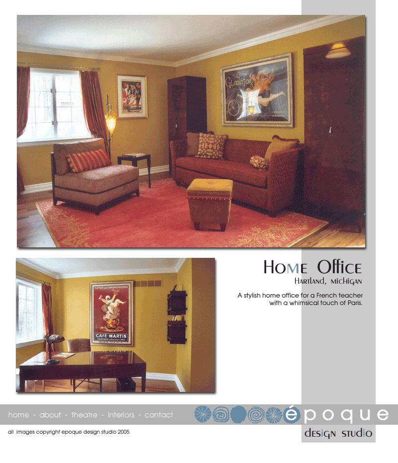 Interior Design of a stylish home office for a french teacher with a whimsical touch of paris.