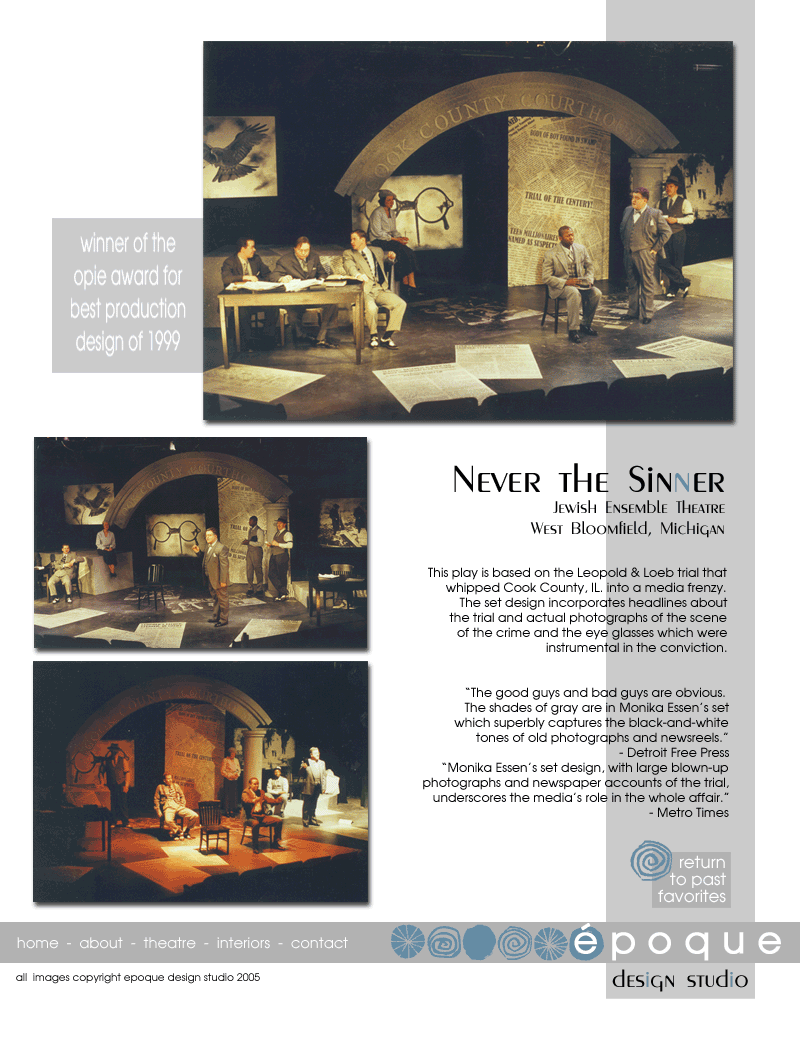 Award winning Scenic Design for the play Never the Sinner